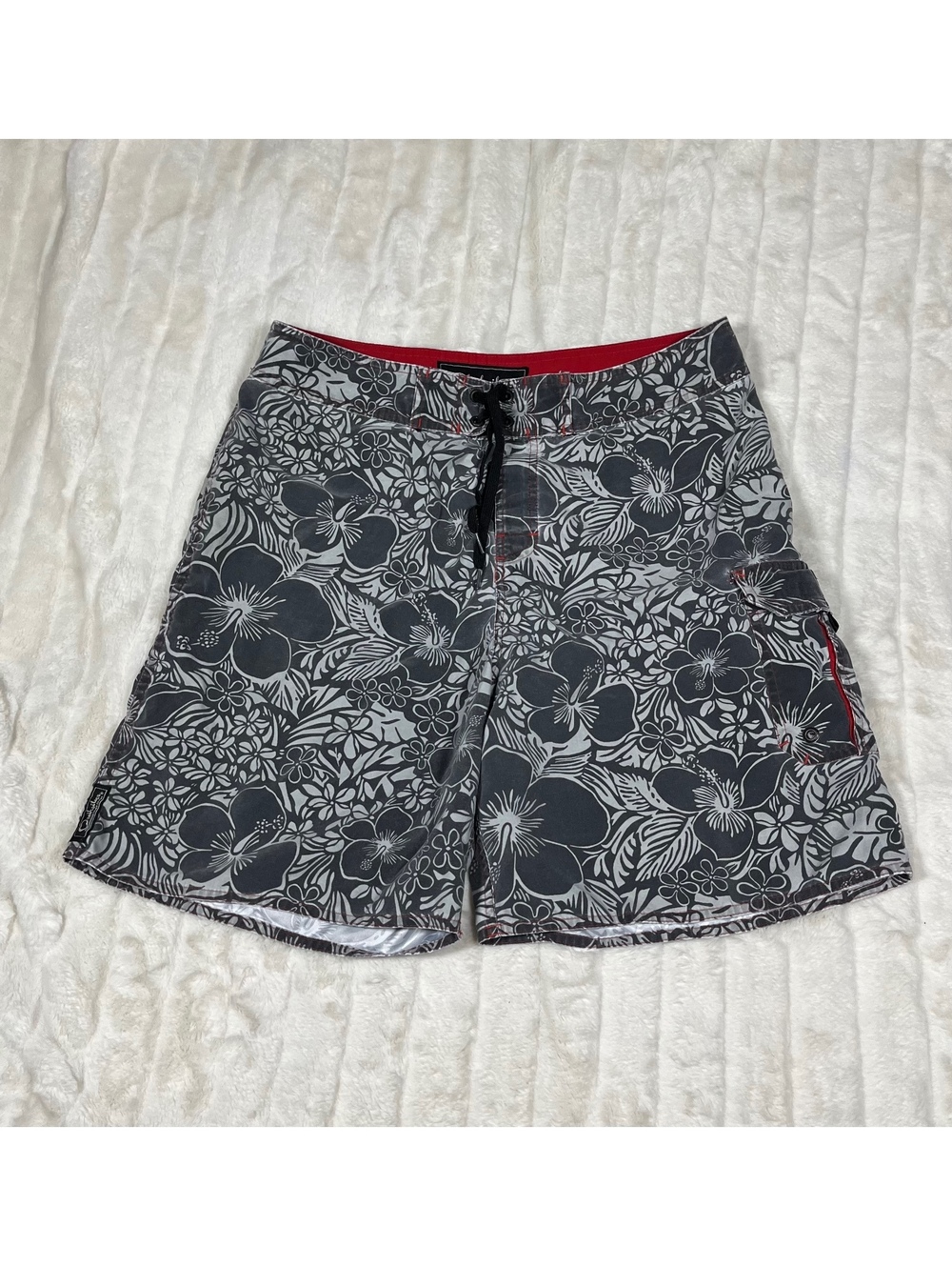 Quiksilver Mens 38 Blue Grey Tropical Beach Vacation Y2K Lace Up Swim Trunks